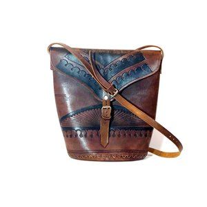 Tooled Genuine Leather Crossbody Bag